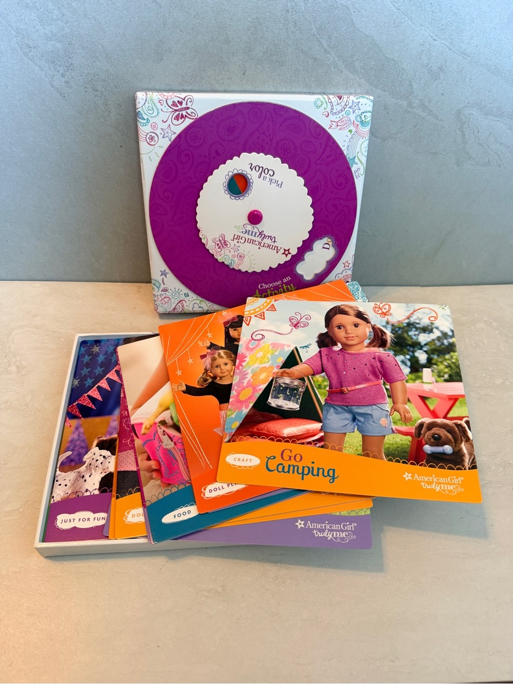 American Girl Truly Me Pick a Color Choose an Activity Spin Box Game Set EUC
